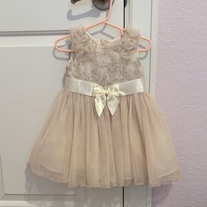 Bonnie Baby Cream Lace Dress with Satin Bow